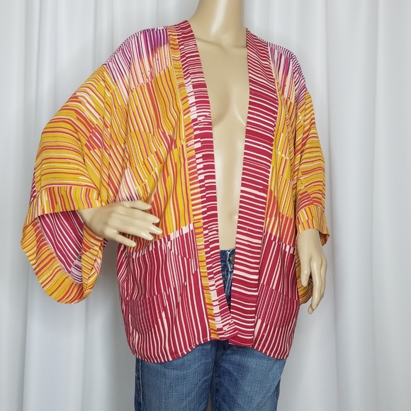 CAbi Mon Ami open kimono sunset stripe top M - Picture 2 of 8